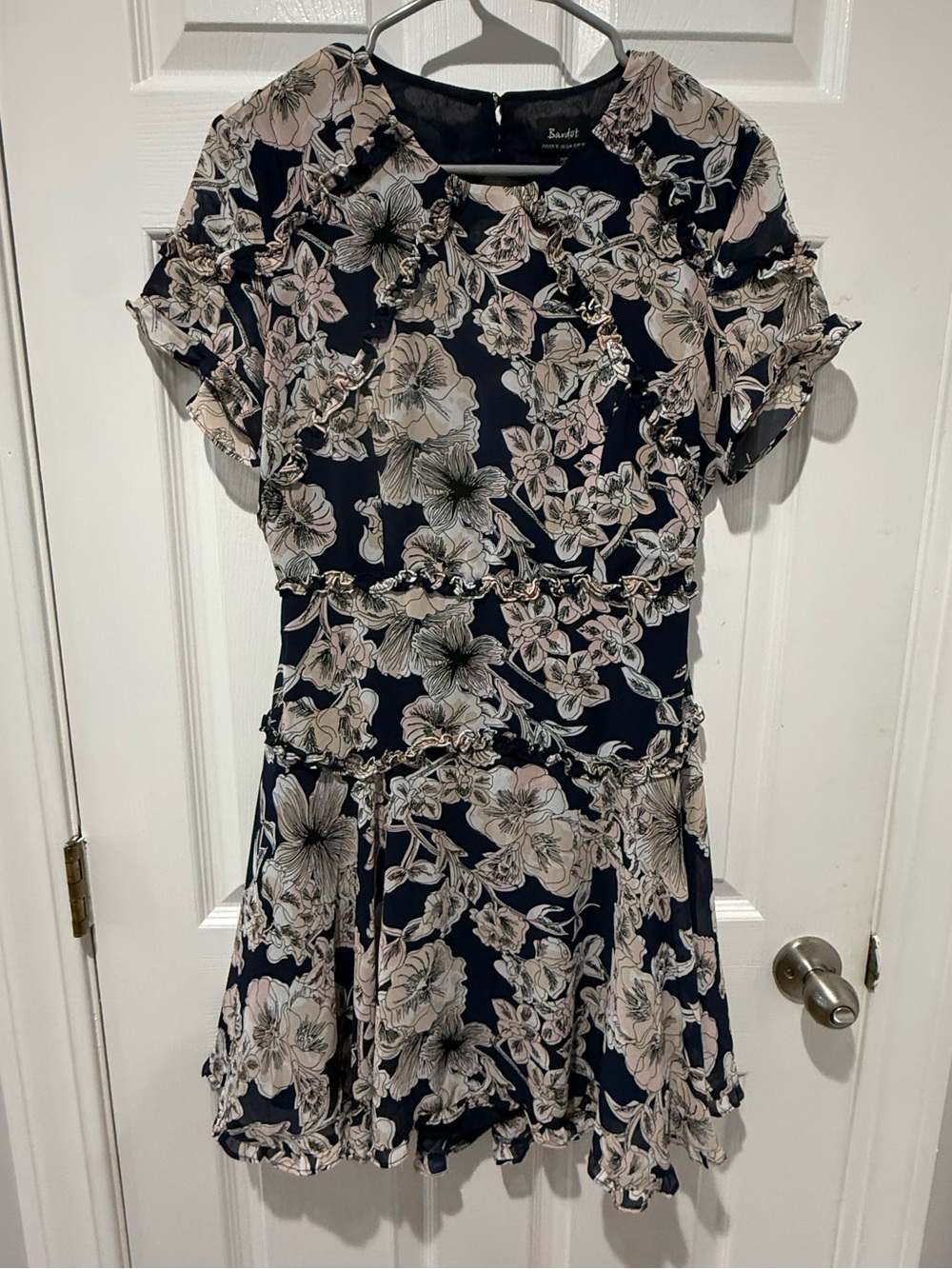 Bardot Navy Floral Ruffle Short Sleeve Dress